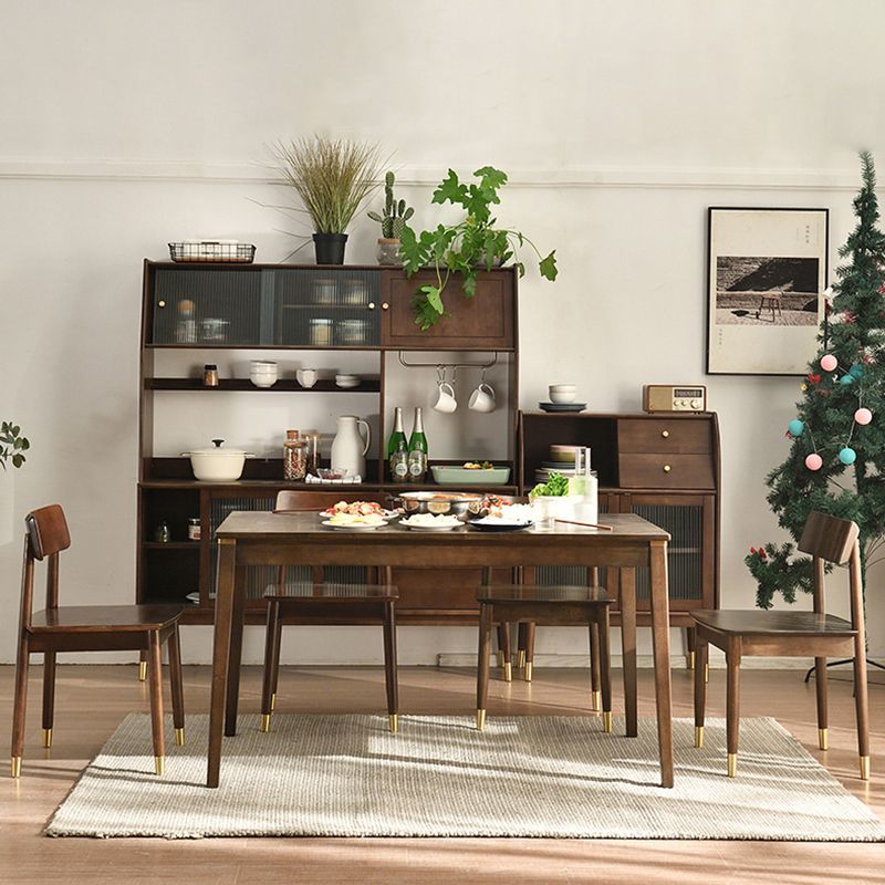 Modern Solid Wood Brown Dining Room Set with Rectangle Table Dining Table Furniture for Home Use