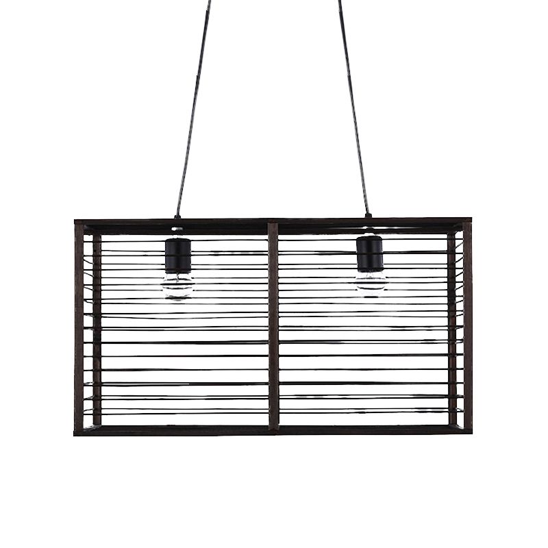 Black Rectangle Cage Island Lighting Style Modern Style 16 "/19.5" W 2 Lámpara de suspensión de bambú de 2 luces para restaurante