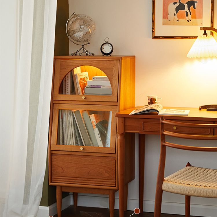 2 - Door and 1 - Drawer Solid Wood Chest 43.3" Tall Glass Paned Side Cabinet