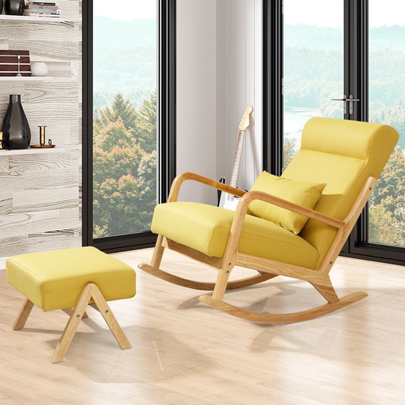 Modern Rocking Accent Chair Solid Fabric Upholstered Wood Frame Rocking Chair with Ottoman