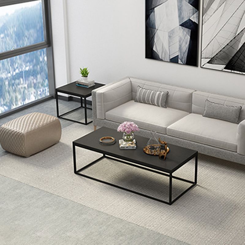 17.7" Tall Wooden Rectangle Top Coffee Table Iron Frame Base Cocktail Table