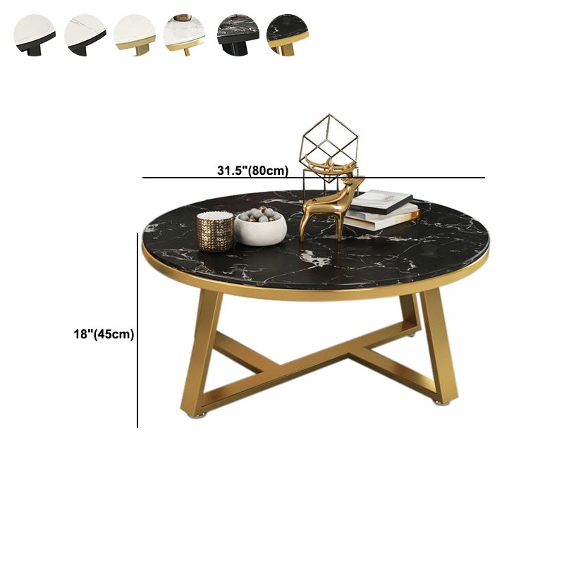 Glam Cross Legs Coffee Table Faux Marble Round Cocktail Table