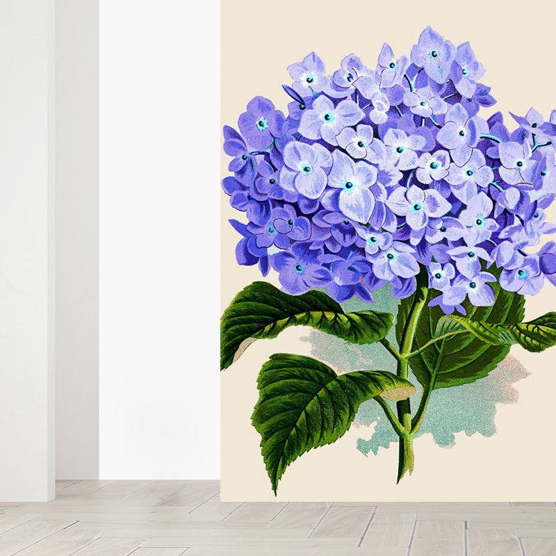 Blue Contemporary Mural Wallpaper Huge Flower Printed Wall Covering for Dining Room