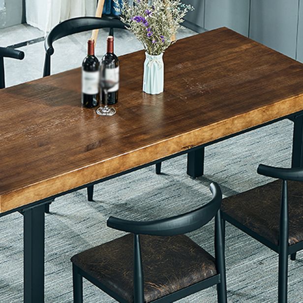 Industrial 1/2/5/7 Pieces Dining Set Solid Wood Dining Table with Leather Chairs