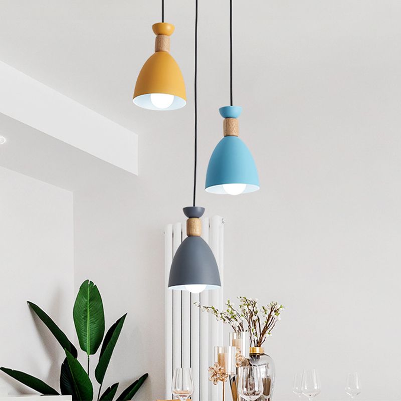 Iron Glass Chandelier Modern Simple Macaroon Style 1 Light in White for Dining Room or Bedroom