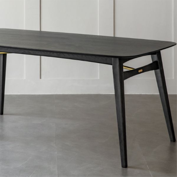 Black Modern Rectangular Oak Tabletop Dining Table for 4 People