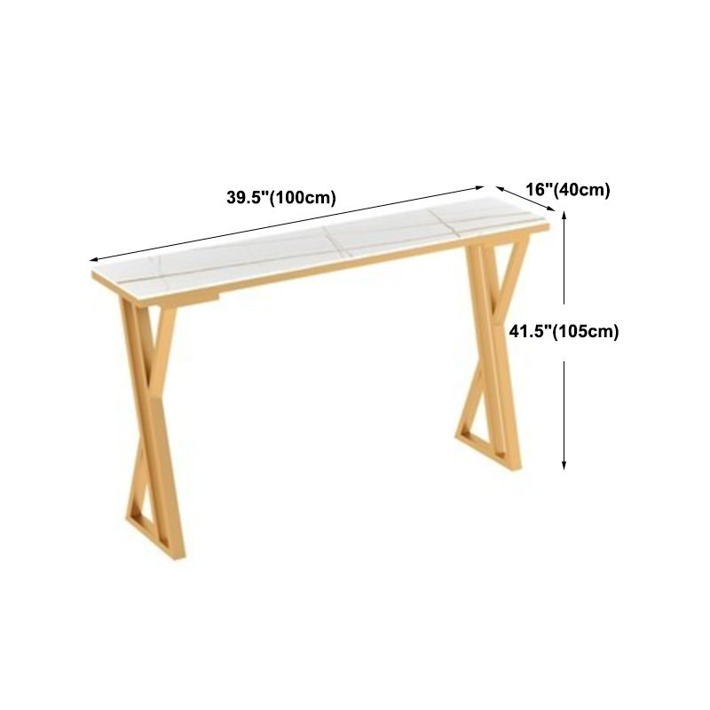 Glam Gold Steel Bar Dining Table with White Faux Marble Top Rectangle Indoor Bistro Table
