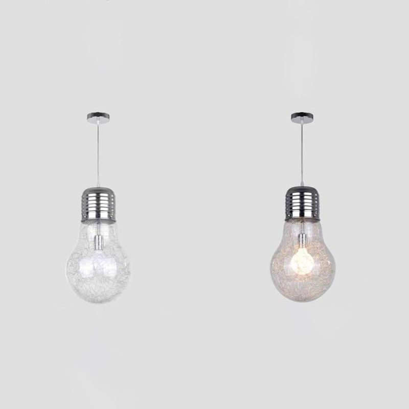 Suspension en forme de bulbe en argent créatif moderne 1 la tête de suspension en verre de tête