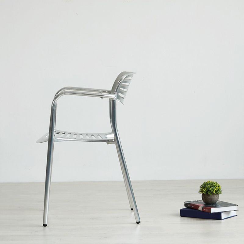 22" Wide Industrial Armchair Metal Silver Patio Dining Chair with Arm