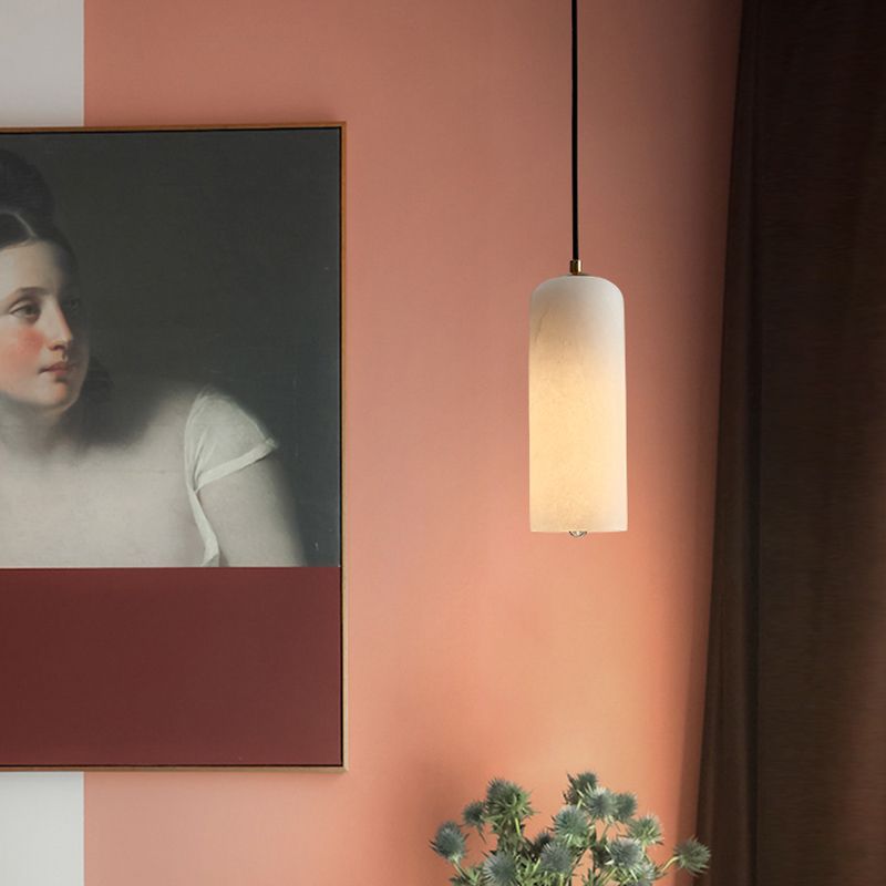 Elongated Dome Marble Hanging Light Fixture Minimalist White Ceiling Pendant for Dining Room