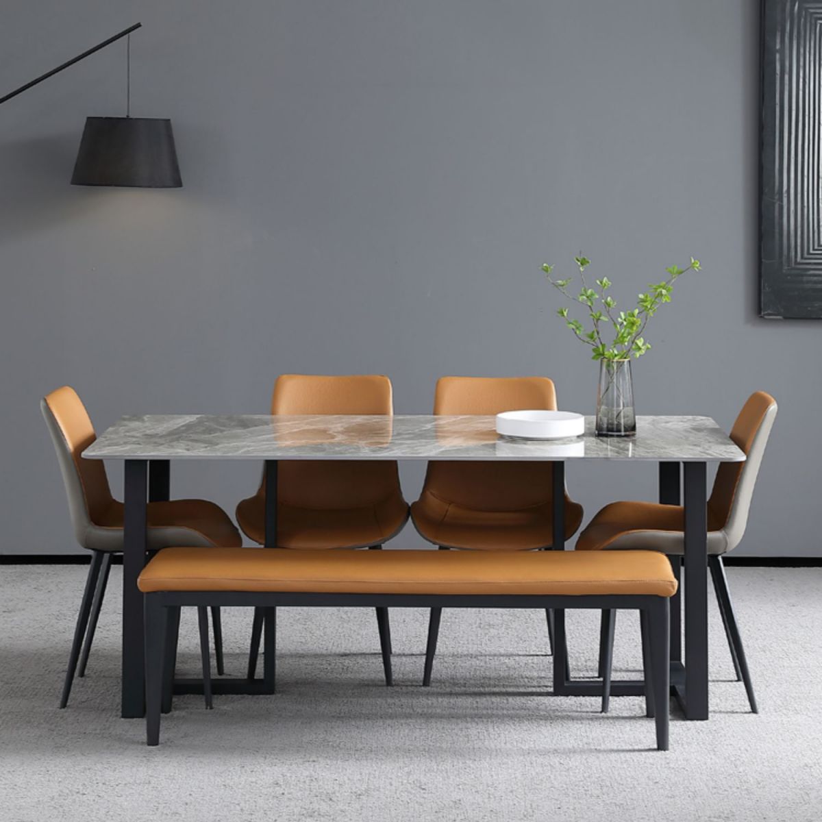 Industrial Grey Table for Restaurant Rectangle Dining Table with Double Pedestal