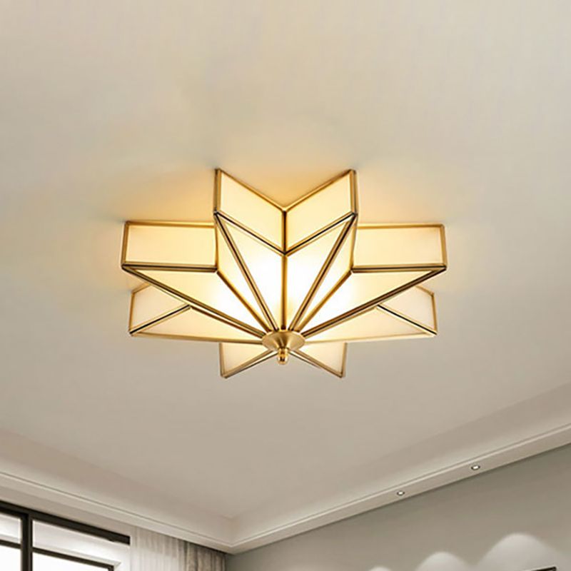 Brass Star Flush Mount Fixture Classic Beveled Frosted Glass 4-Light Living Room Flush Ceiling Light
