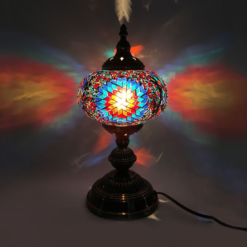 1 hoofdlampje slaapkamer lamp vintage bronzen taakverlichting met bolvormig rood/blauw/multi-kleuren glazen schaduw