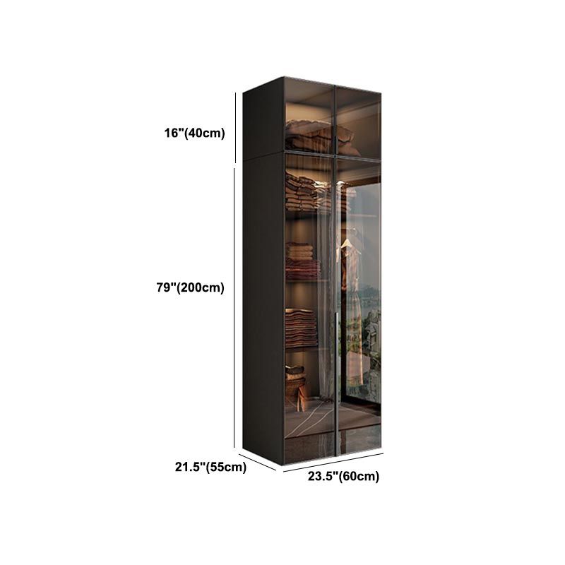 Brown Cabinet with Glass Doors Modern Hinged Door Wardrobe for Home
