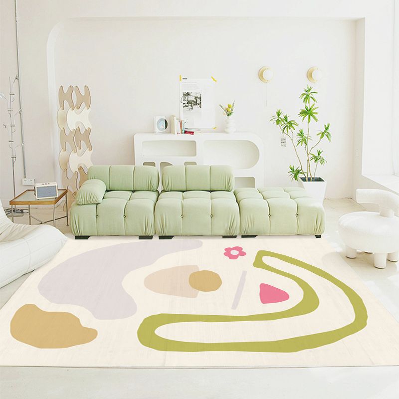 Abstract Pattern Living Room Rug Color Block Carpet Polyester Washable Area Rug