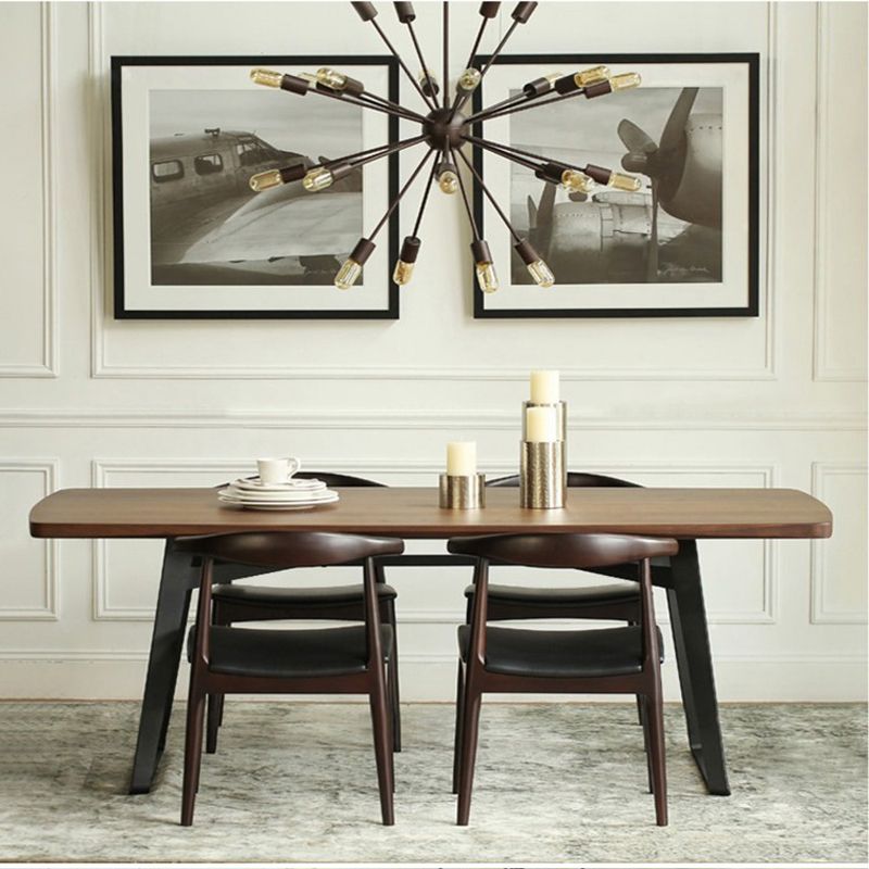 Metal Sled Base Dining Table Industrial Rectangle Dinette Table with Wood Top