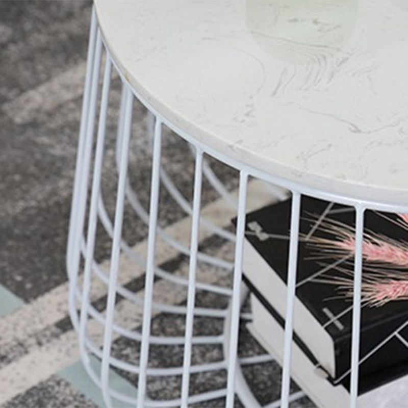 Glam Cocktail Table Abstract Faux Marble/Metal Storage Round Coffee Table