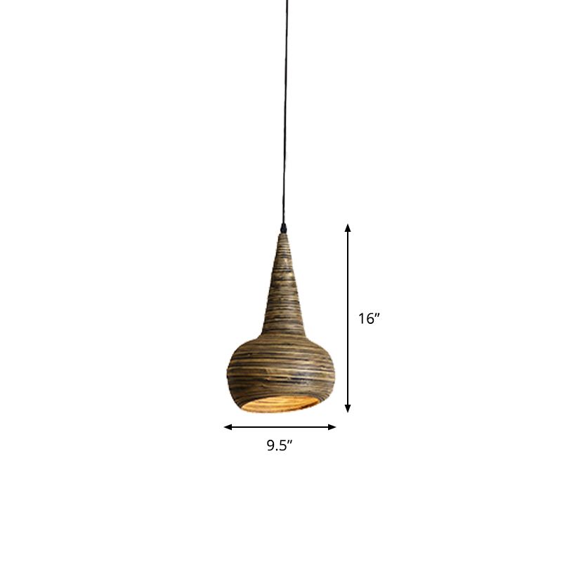 Bamboo Urn Shape Down Lighting Modernism 1 Head Suspension Pendant Lamp in Brown for Restaurant