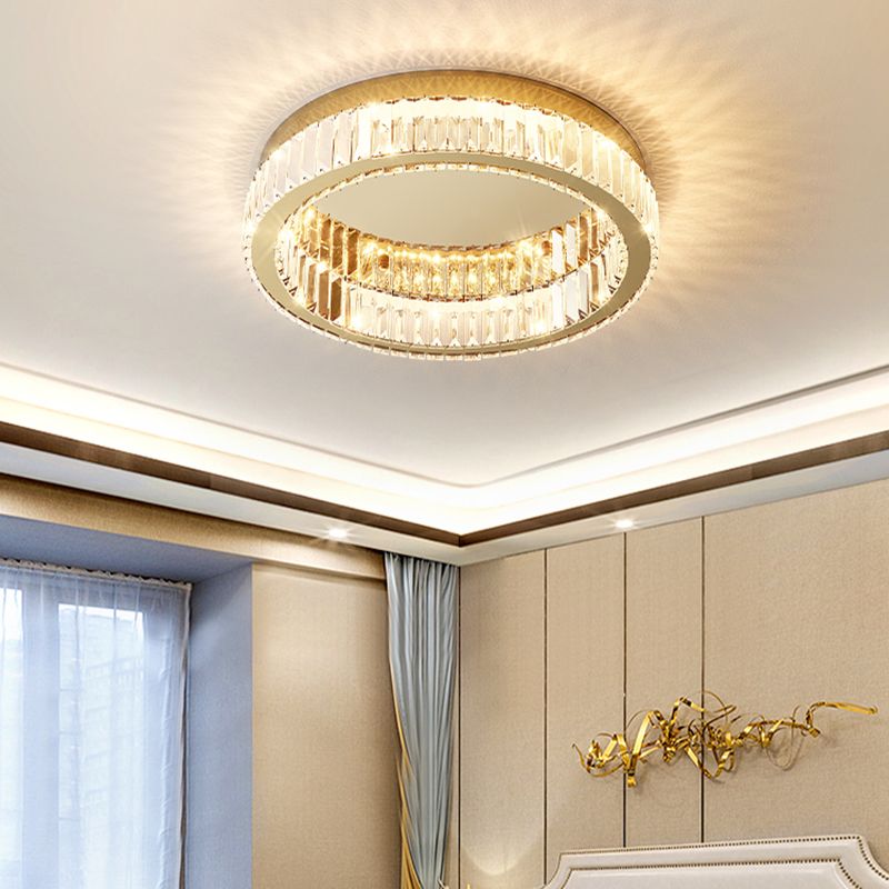 Lámpara de techo LED circular dorada de estilo moderno, montaje empotrado de acero inoxidable con pantalla de cristal