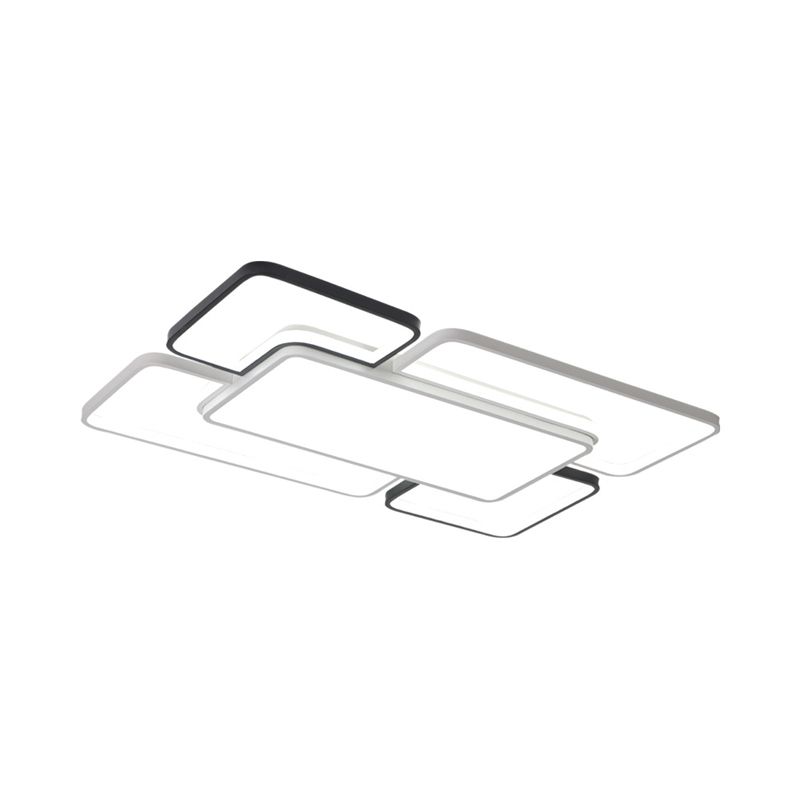 16"/19.5"/35.5" Wide Modern LED Ceiling Flush Mount Light Black and White Square/Rectangle Flush Lamp with Acrylic Shade in Warm/White Light