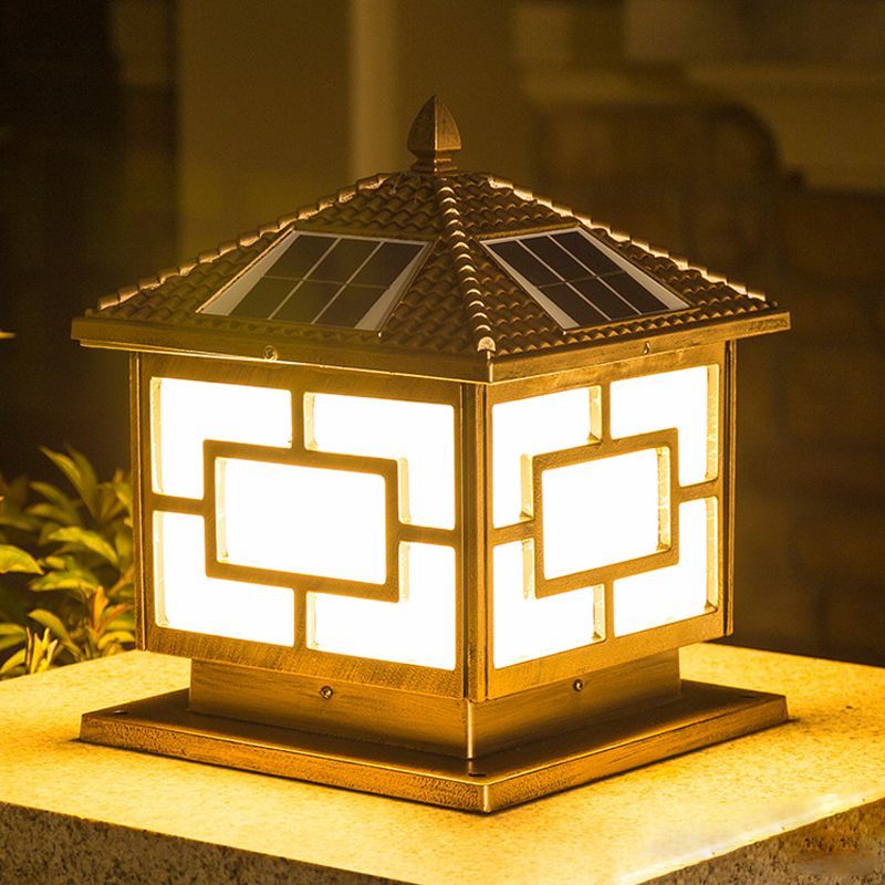 Modern Pillar Light Minimalist LED Solar Lighting Fixture with Acrylic Shade for Garden
