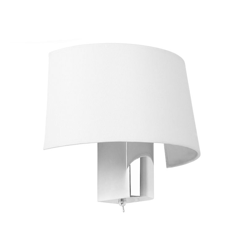 Half Shade Bedroom Wall Lighting Ideas Fabric 1 Head Modern Sconce Lamp in White with Polished Chrome Lamp Socket