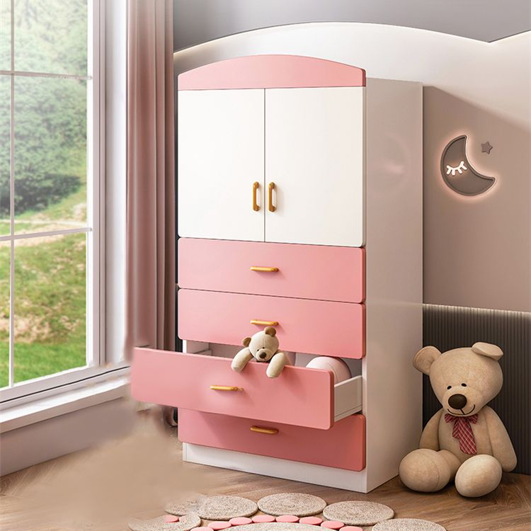Engineered Wood Wardrobe Armoire White and Pink Wardrobe Cabinet