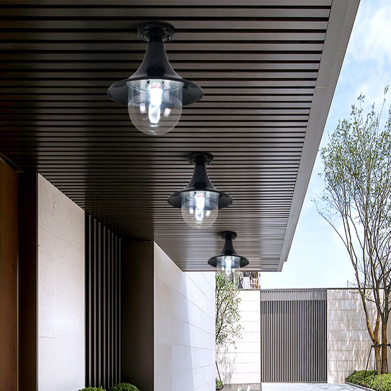 Plafonnier semi-encastré industriel noir, forme évasée, plafonnier en métal