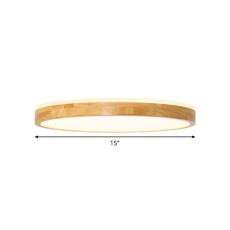 Wood Circular Flush Light Fixture Minimalist 12"/15"/19" Width LED Beige Ceiling Flush Mount