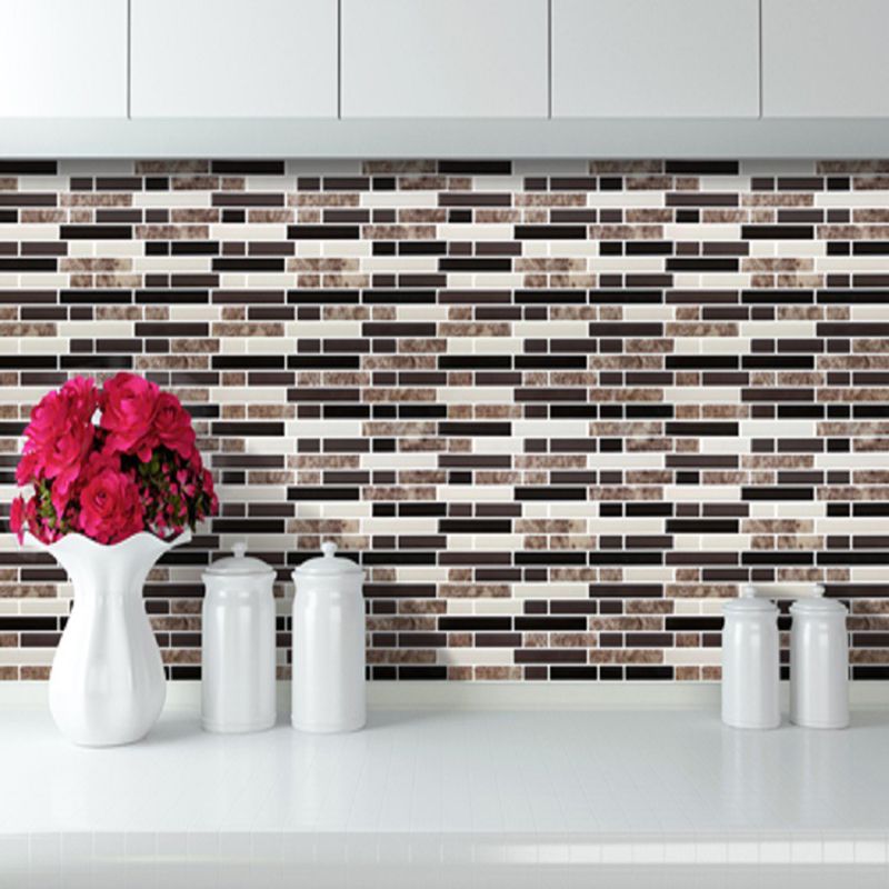 Mosaic Effect Brick Wallpaper Panel Set Rustic Smooth Peel Wall Covering in Dark Brown