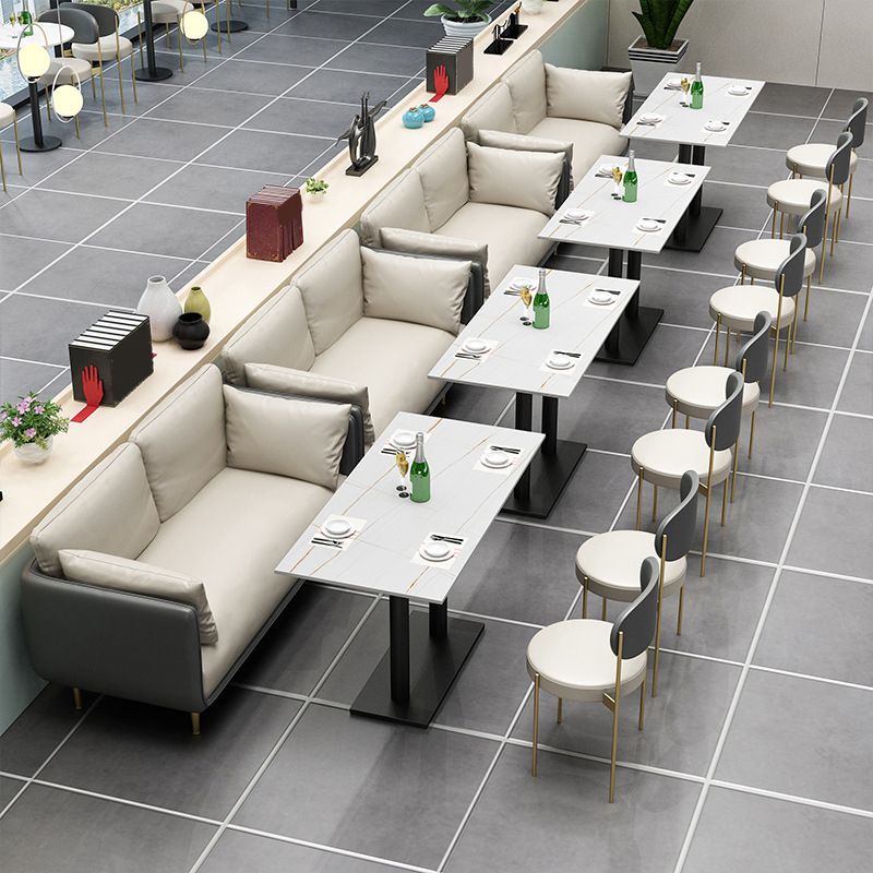 Glam Upholstered Dining Chairs Faux Leather Kitchen Chair with Metal Legs