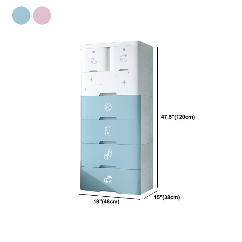 Pink and Blue Non-Hanging Armoire Modern Plastic Storage Cabinet with Drawers