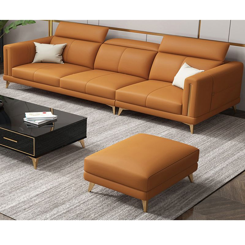 Genuine Leather Track Arm Sectional Sofa 36.22"High Cushion Back Sofa