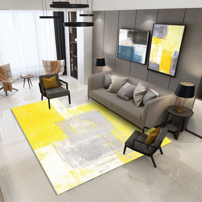 Simple Indoor Room Area Rug Orange Abstract Carpet Polyester Non-Split Rug