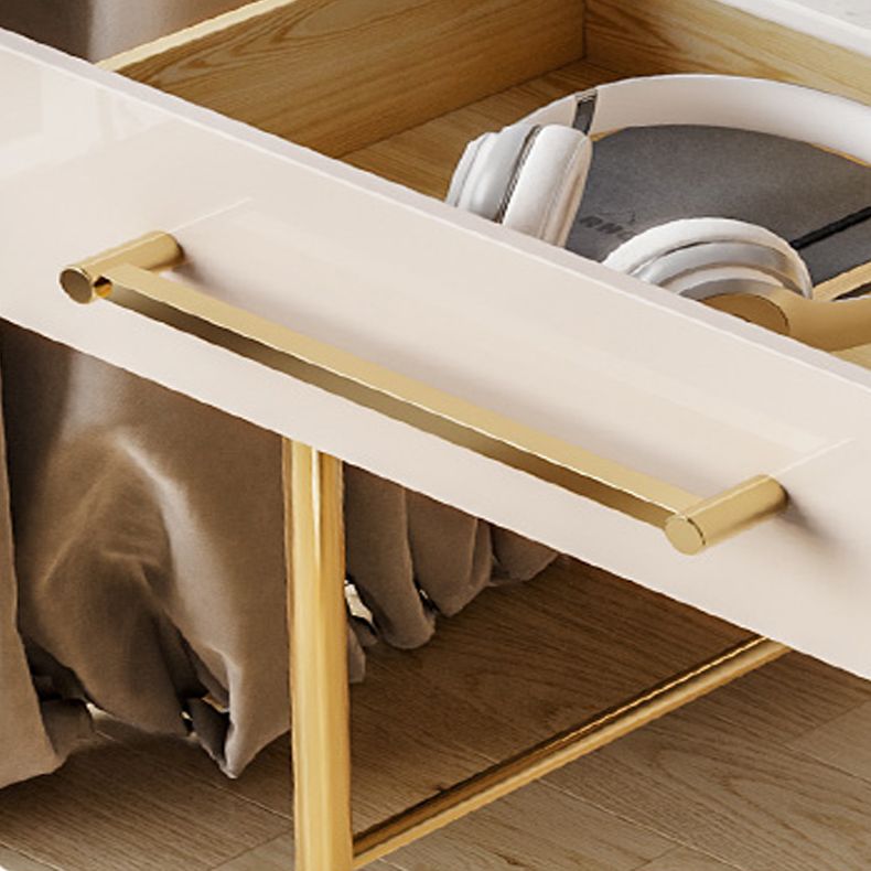 Luxurious Metal Vanity Set with Padded Stool in Beige Vanity