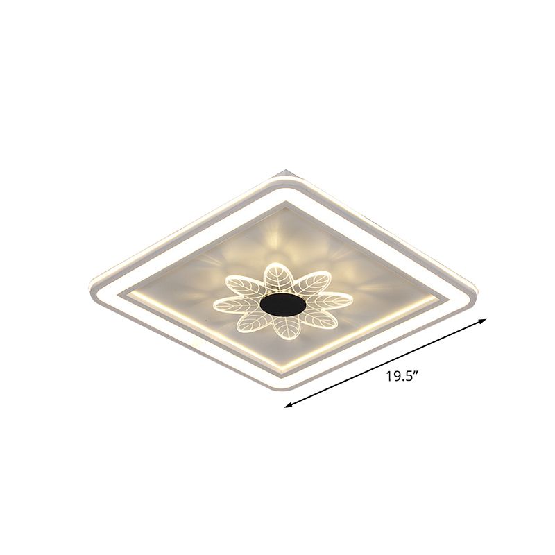 Kids Square Ceiling Flush Acrylic LED Bedroom Flush Mount Fixture with Windmill/Flower Detail in Black-White