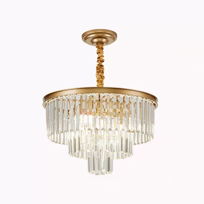 Tiered Tapered Living Room Chandelier Light Clear Crystal Simplicity Pendant Light Fixture