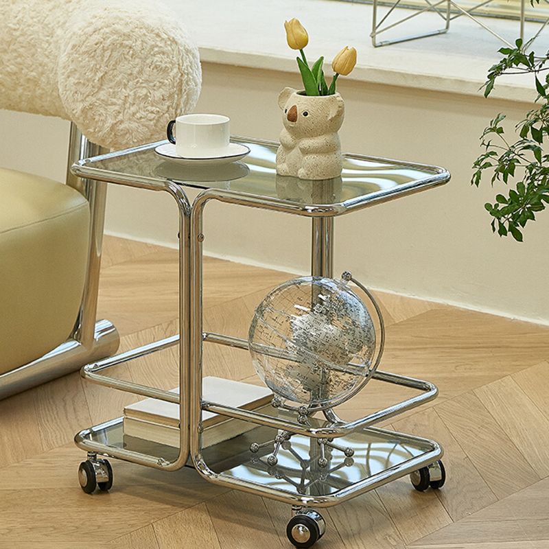 Contemporary Corner Table Double Tier Accent Side Table with Shelf
