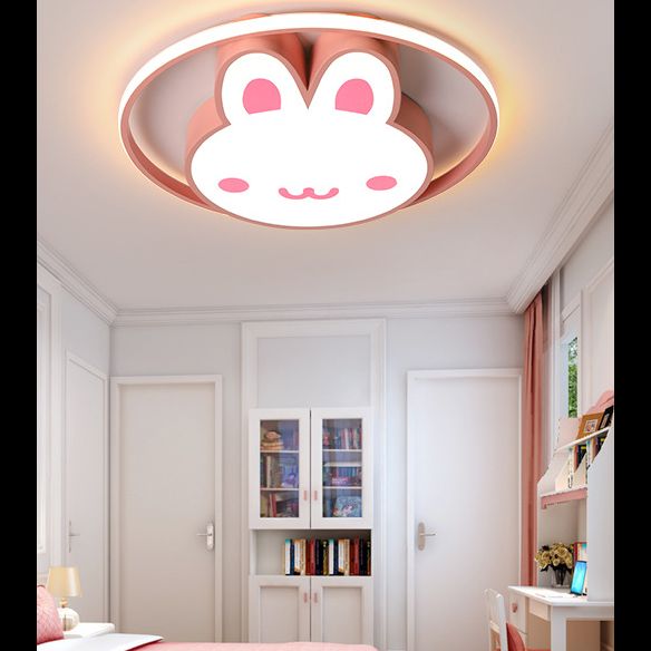 19.5" Brede Leuke Cartoon Konijn LED Plafond Licht Eye Protection Acryl Roze Verlichting Fixture voor Kleuterschool