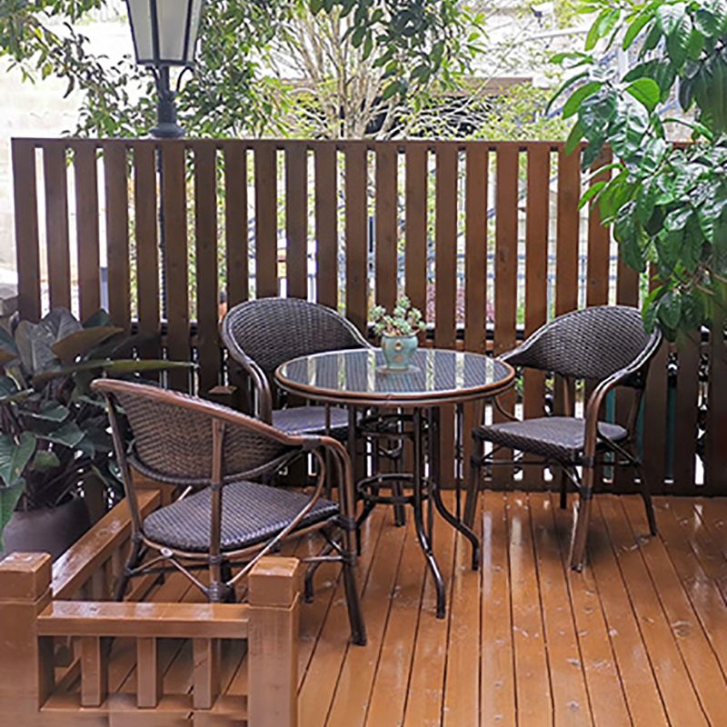 Tropical Rattan Brown Armed Chairs with Arm Patio Dining Chair