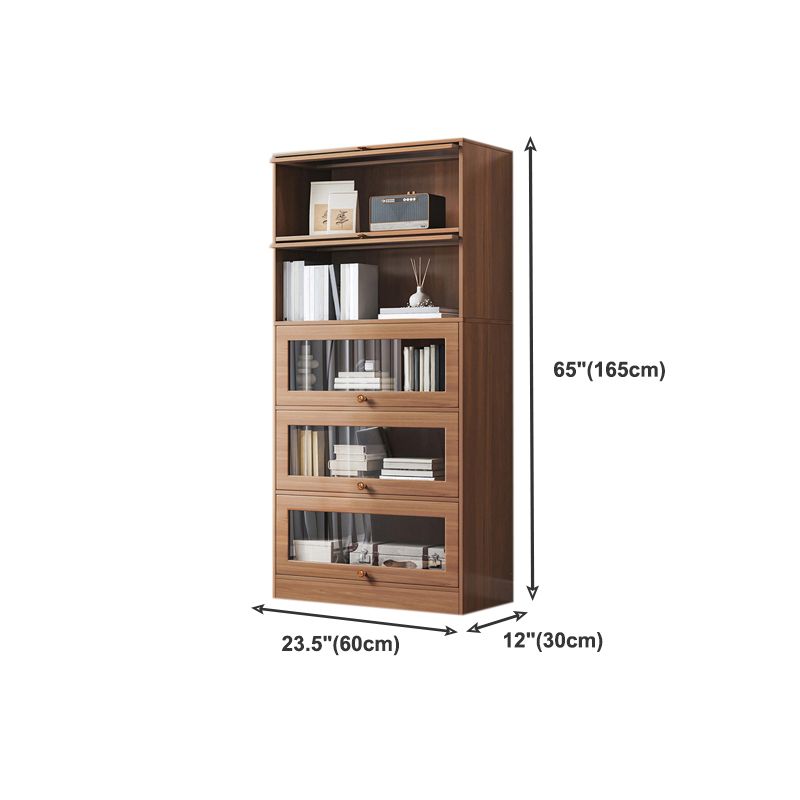 Contemporary Barrister Brown Bookshelf Engineered Wood Closed Back Shelf with Door