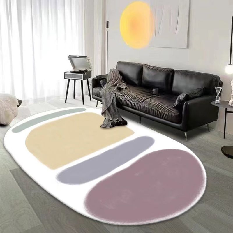 White Color Piece Rug Polyester Casual Rug Non-Slip Backing Rug for Living Room