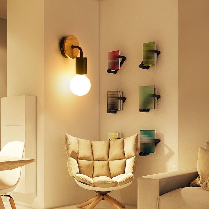 Modern Style Geometric Sconce Light Fixtures Wood 1 Light Wall Mounted Lamps