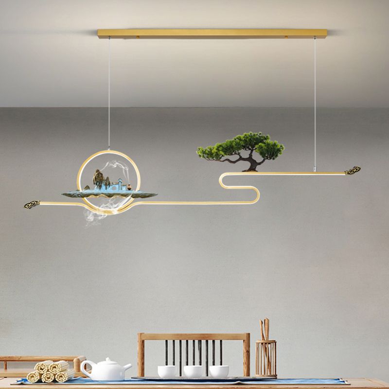 Luces de isla de forma lineal Luces de estilo contemporáneo Metal Dos accesorios de iluminación colgante