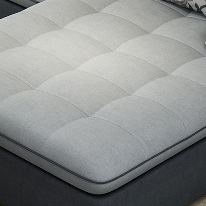 Farmhouse Linen Sofa with Chaise Pillow Top Arm 4-Seater Sofa