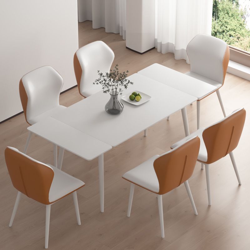 Contemporary Extendable Rectangular White Dining Table with 4 Foot