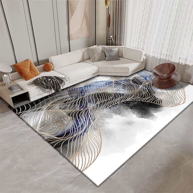 Casual Flowing Swirls Pattern Rug Polyester Area Carpet Pet Friendly Indoor Carpet for Living Room