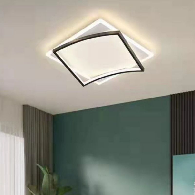 Black and White LED Flush Mount in Modern Style Aluminium Geometric Ceiling Light with Acrylic Shade