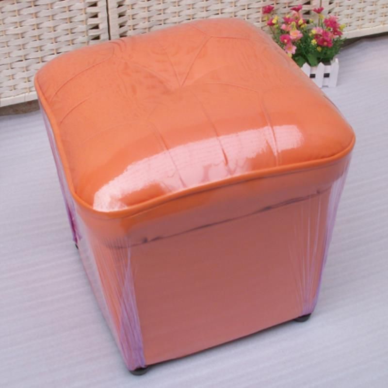 Mid-Century Modern Pouf Ottoman Faux Leather Upholstered Solid Color Square Ottoman