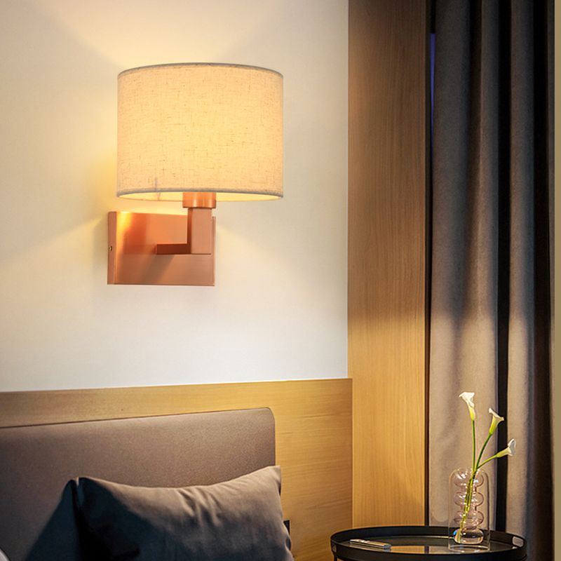 Iron and Fabric Wall Light Post Modern Wall Sconce in Rose Gold Finish